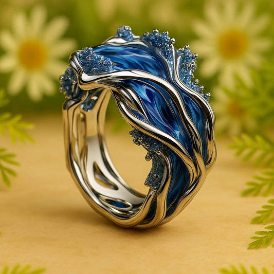 Bague ondulée dorée au style vintage inspirée par l'océan