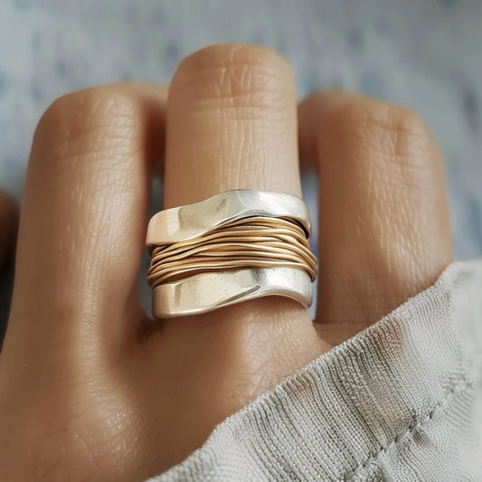 Bague à fils d'argent et d'or