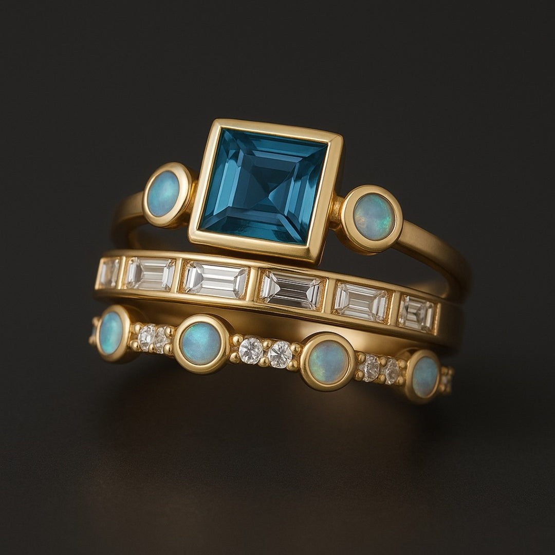 Ensemble de bagues en cristal bleu vintage