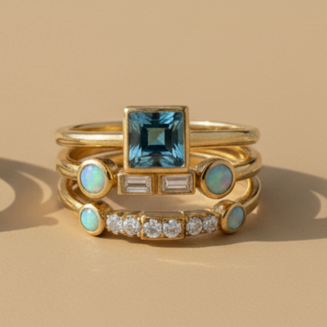 Ensemble de bagues en cristal bleu vintage