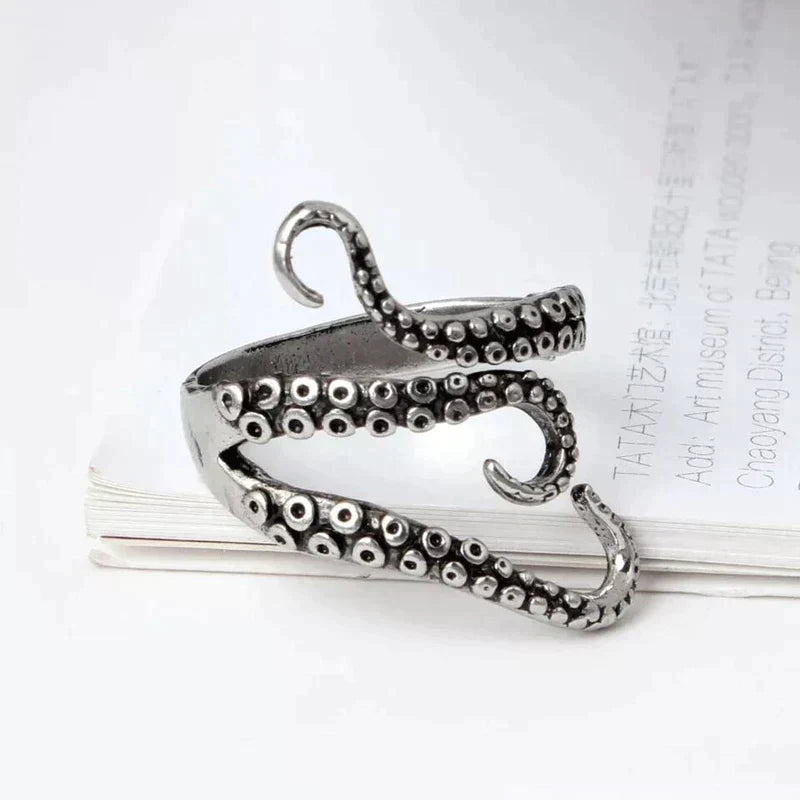 Bague en argent ajustable avec des tentacules