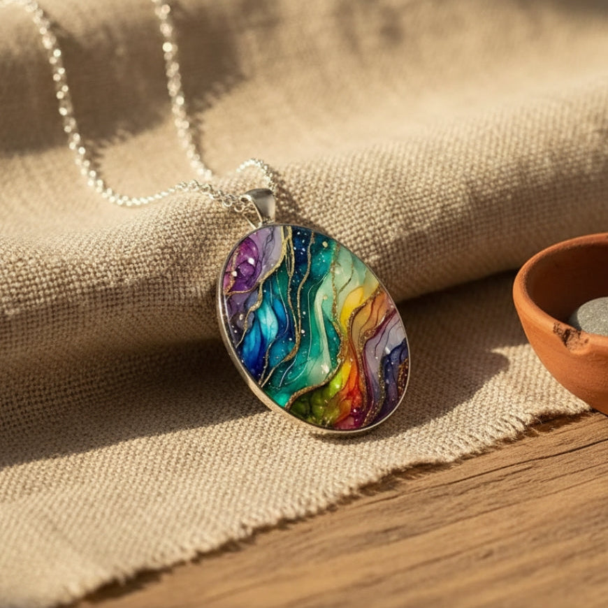 Collier rond en pierres colorées