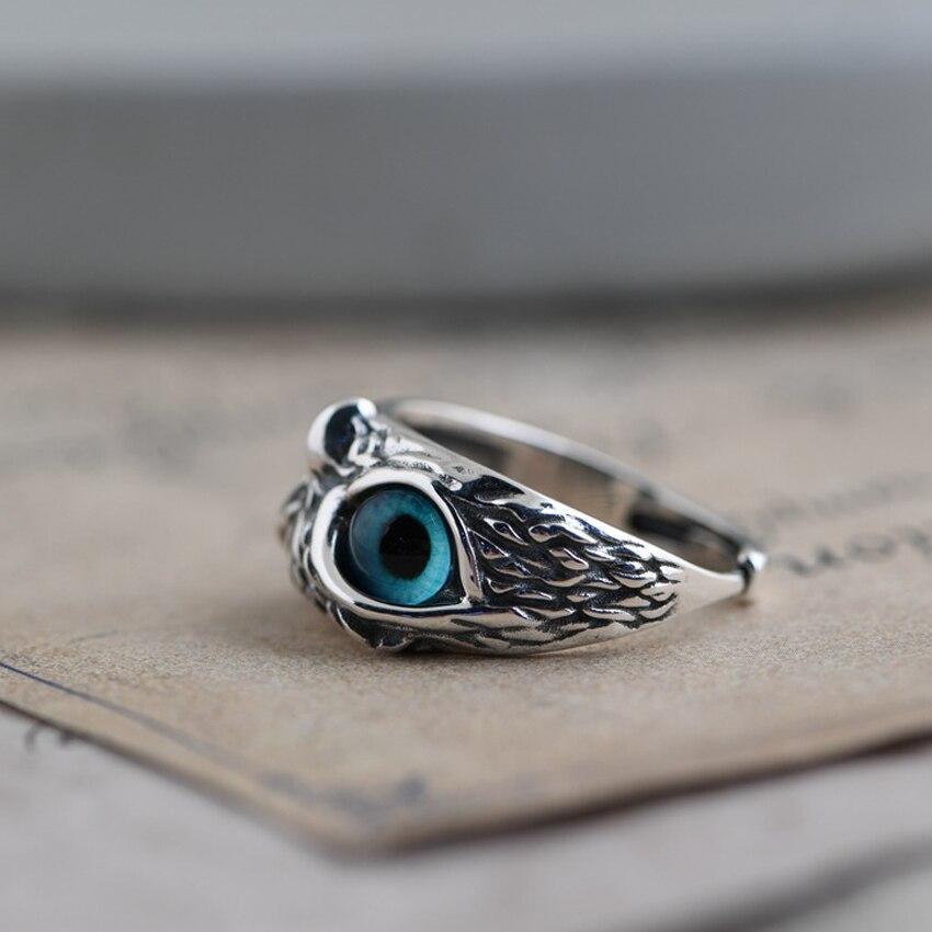Bague réglable Hibou porte-bonheur en argent et opale