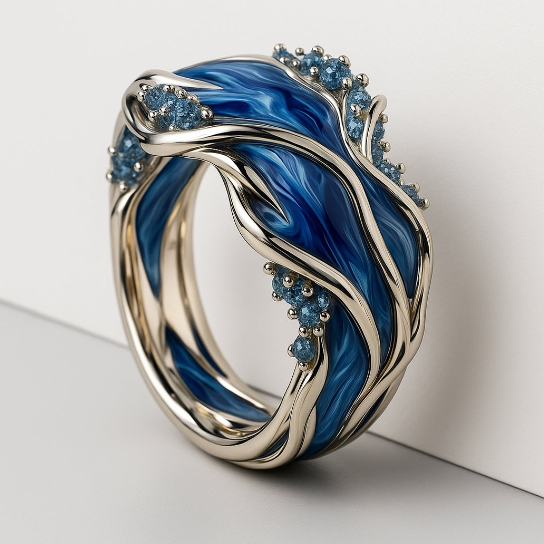 Bague ondulée dorée au style vintage inspirée par l'océan