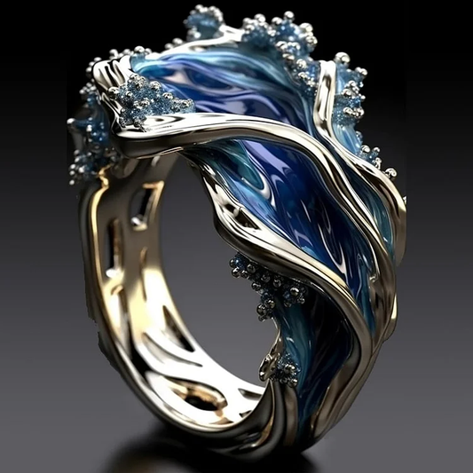 Bague ondulée dorée au style vintage inspirée par l'océan