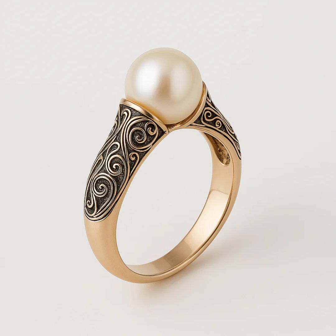Bague vintage en perle dorée