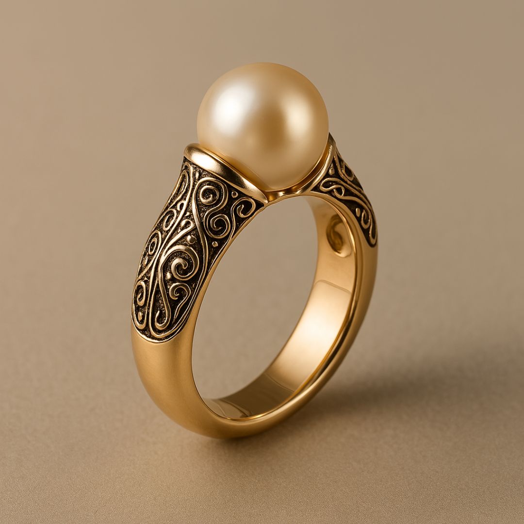 Bague vintage en perle dorée